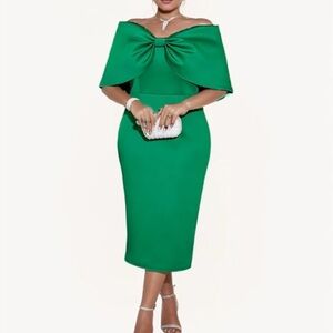 Aomei Bow Dress Cape Off Shoulder Bodycon Dress